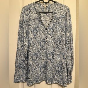 Lucky Brand Blue Paisley Blouse Button Front Size Large